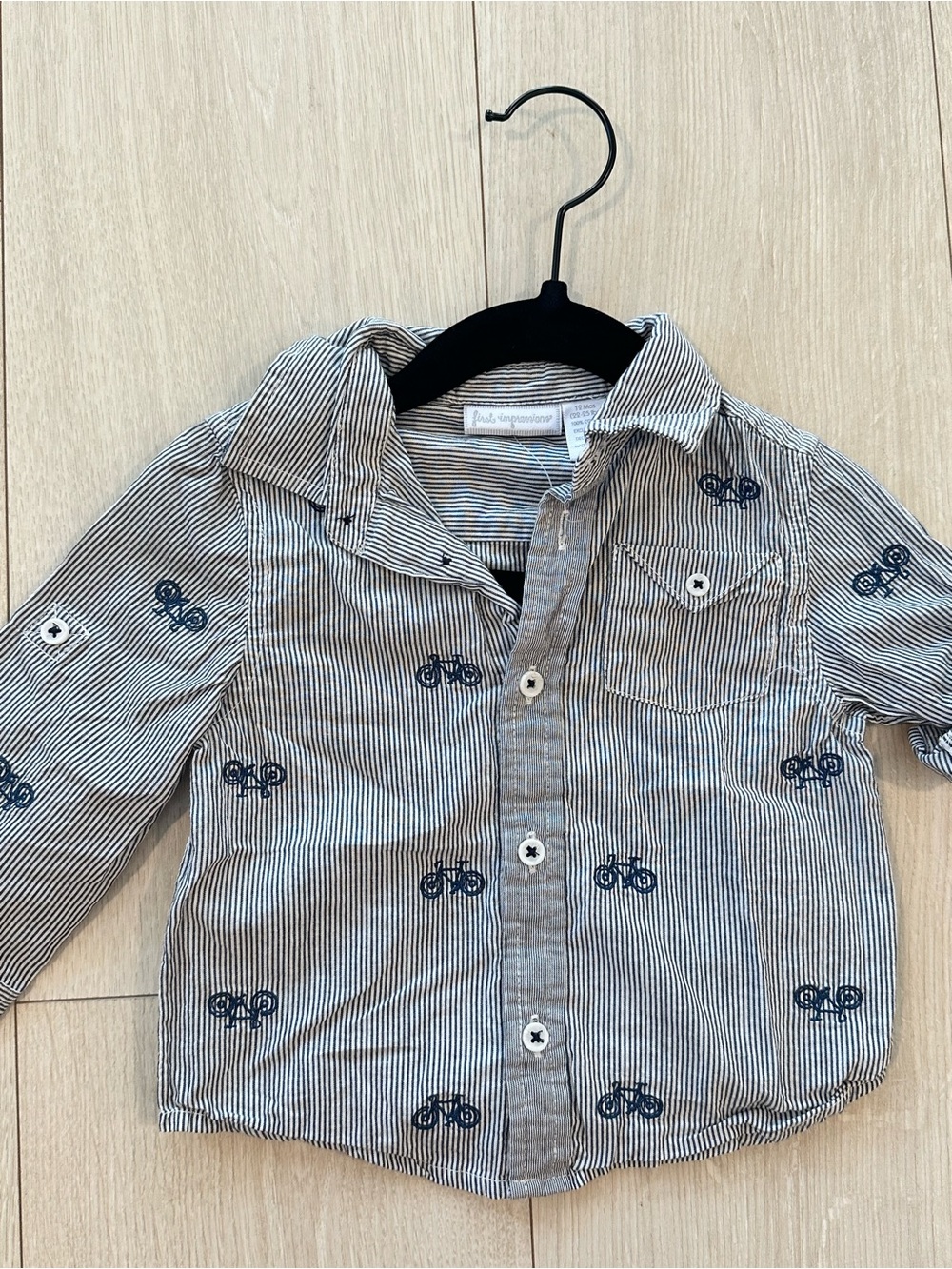 First Impressions Navy Striped Button-Down with Bicycle Print Baby/Toddler